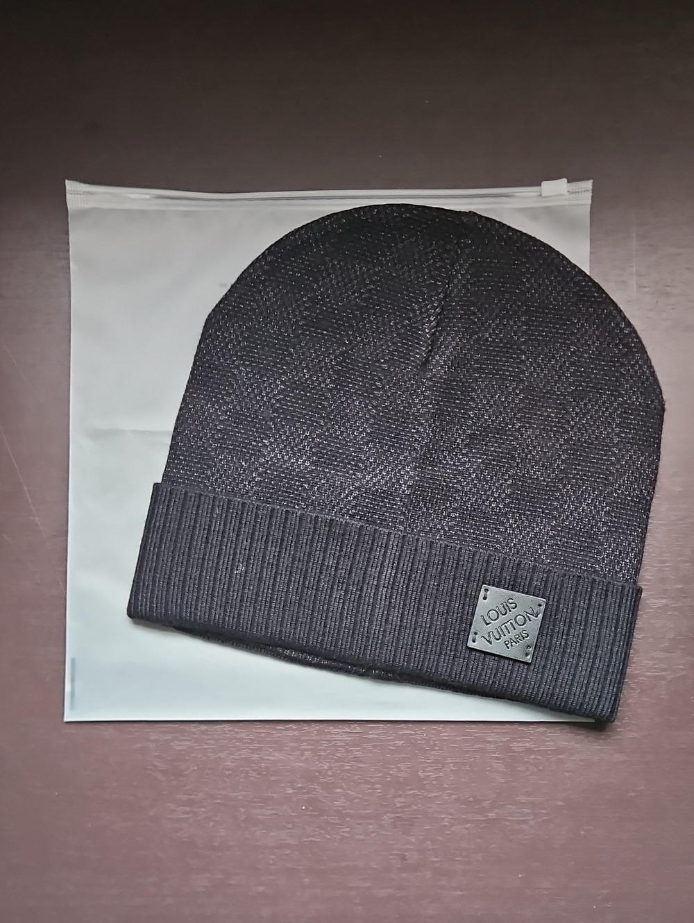 Louis Vuitton Black Textured Ribbed Cuff Beanie